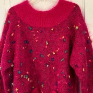 Vintage Atlandia Mohair Wool Hot Pink Pullover Handknit Sweater Size M/L
